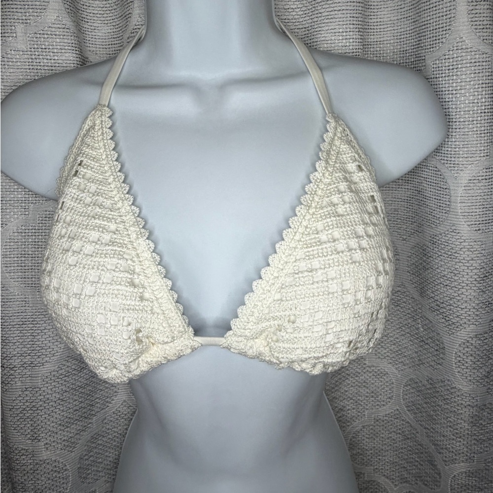 NWT Shade & Shore Crochet Bikini Top white Boho Triangle Swim Top LARGE